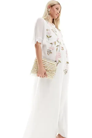 HOPE & IVY Embroidered wrap maxi dress in ivory