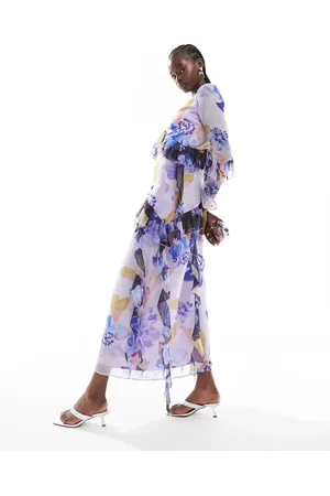 ASOS Chevron frill maxi dress in mixed purple floral print