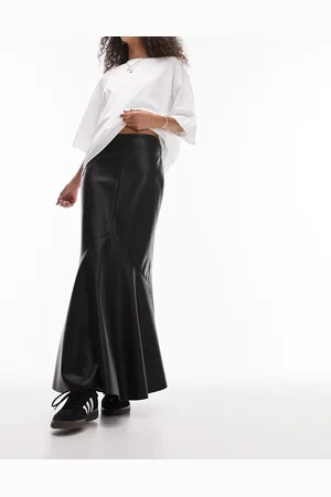 Topshop Leather look fishtail maxi skirt in