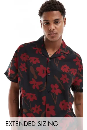 ASOS Relaxed revere shirt with floral print in black and red