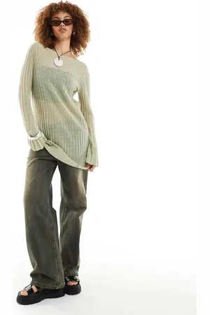 Weekday Molly sheer knit mini dress in khaki