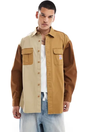 Wrangler Casey Jones workwear colourblock twill shirt relaxed fit in tan
