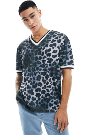 ASOS Relaxed v-neck t-shirt in leopard print with front chest print