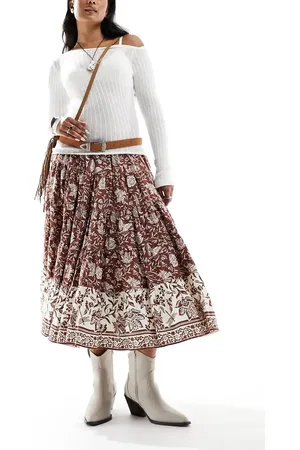 Free People Batik print vintage look midi skirt in chocolate