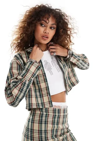 Something New Cropped oversized shirt co-ord in and beige check
