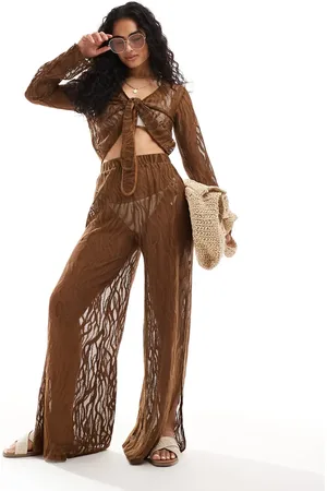 Pieces® Mesh swirl detail beach trouser co-ord in