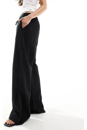 JJXX Linen blend wide fit trouser in black