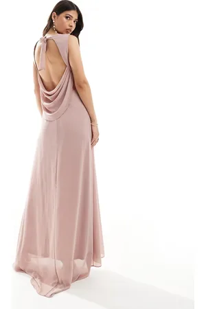 TFNC Bridesmaid chiffon cowl back maxi dress in soft
