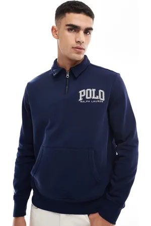 Ralph Lauren Collegiate logo half zip fleece sweatshirt classic oversized fit in