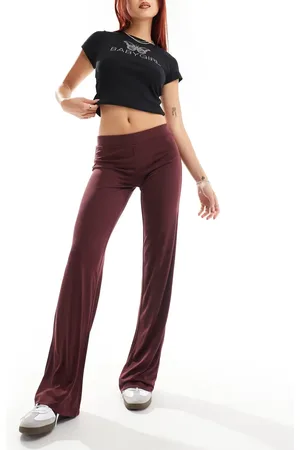 Monki Super soft low waist straight leg baggy jersey trousers in burgundy