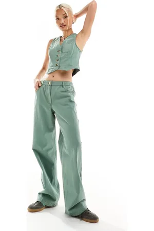 Something New X Chloe Frater straight leg baggy jeans co-ord in washed watercress