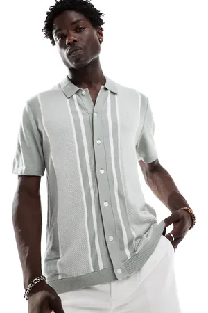Abercrombie & Fitch Retro stripe knitted button up polo in