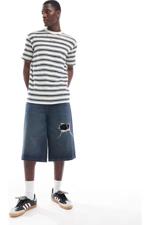 SELECTED Oversized textured t-shirt in navy and white stripe