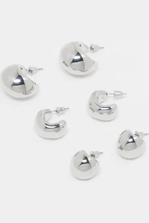 ASOS Pack of 3 hoop earrings with mixed chubby detail in tone