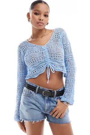 Pieces® Crochet ruched front top in