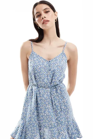 Pieces® Tie waist cami mini dress in ditsy floral