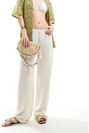 ASOS Low rise linen look trousers in cream