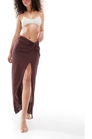 ASOS Side knot maxi skirt in cheesecloth in chocolate