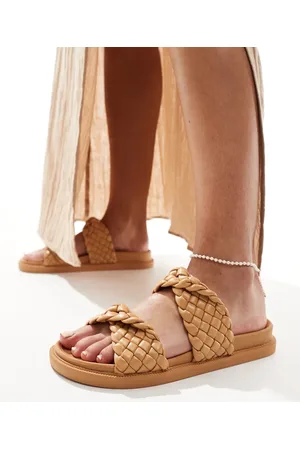 London Rebel Woven twist strap sandals in tan