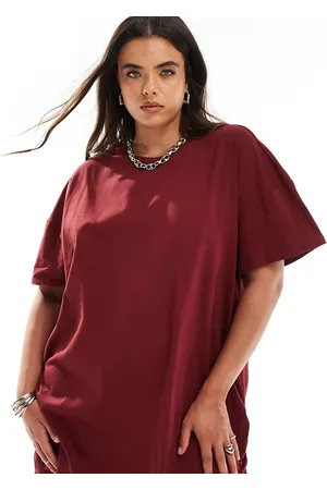 In The Style Exclusive ruched tie side oversized mini t-shirt dress in burgundy