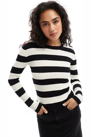 JDY Round neck stripe jumper in and white