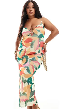 ASOS ASOS DESIGN Curve mesh ring trim detail cami maxi dress in bold abstract print