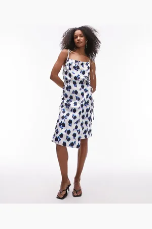 Topshop Square neck wrap tie midi slip dress in floral