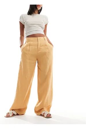 MANGO Straight leg linen trousers in