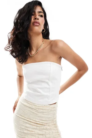 MANGO Denim bandeau top in