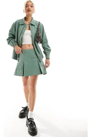 Something New X Chloe Frater denim box pleat cargo mini skirt co-ord in washed watercress