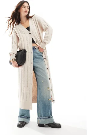 ASOS Maxi cardigan in cable knit in cream