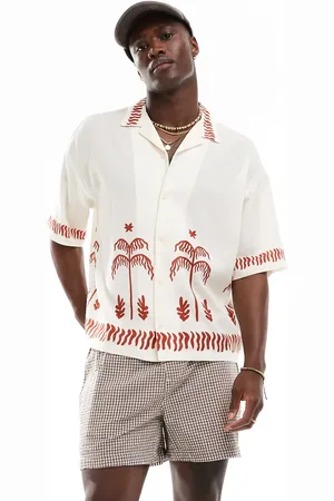 Pull&Bear Palm embroidered shirt in