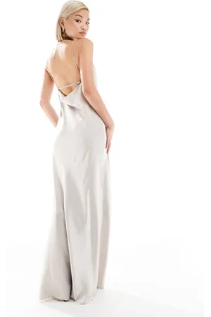 Weekday Lava satin midi slip dress with seam detail in stone