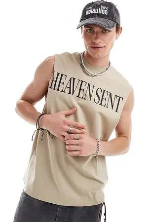 COLLUSION Oversized Heaven Sent printed tank in stone