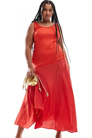 ASOS ASOS DESIGN Curve scoop neck hybrid rib and cupro midi dress in