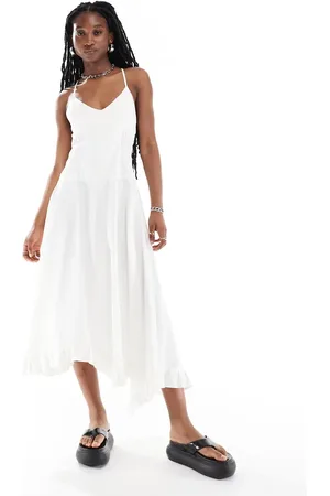 Reclaimed Midi cami dress with ruched detail in off twill