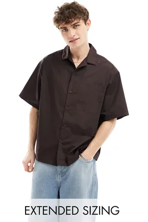 ASOS Short sleeve oversized poplin shirt in dark