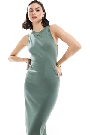 VERO MODA Aware ribbed racer neck midi dress in