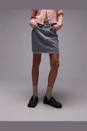 Topshop Denim mini pelmet skirt in dove