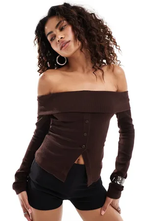 Motel Off shoulder ribbed cardigan in