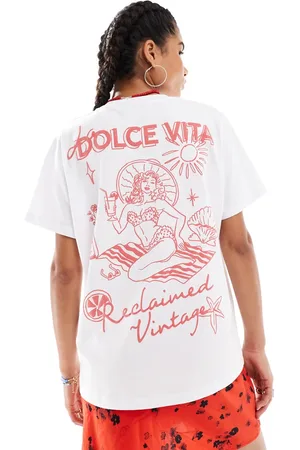 Reclaimed Oversized t-shirt with beach line drawing print in