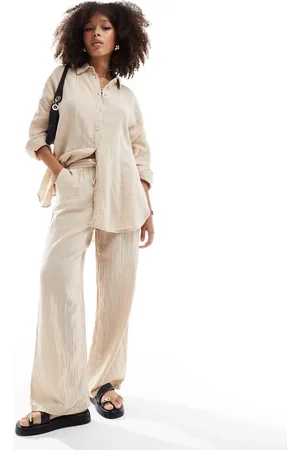 ONLY Cheesecloth wide leg trouser co-ord in beige