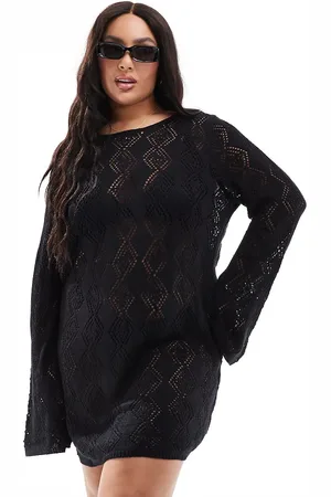 In The Style Exclusive crochet bell sleeve mini beach dress in