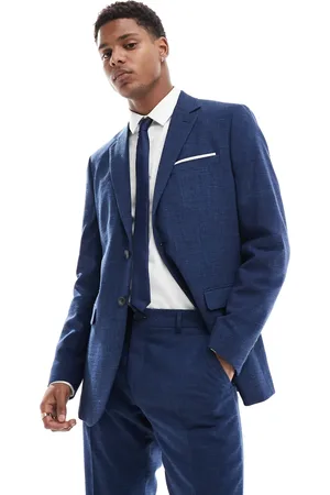 SELECTED Linen mix slim fit suit jacket in dark