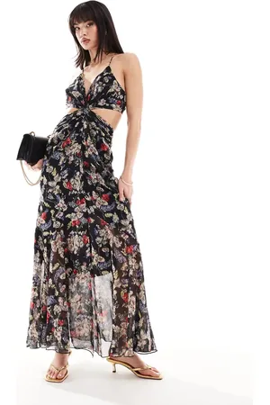 ASOS Soft maxi sundress with cutout in black floral print