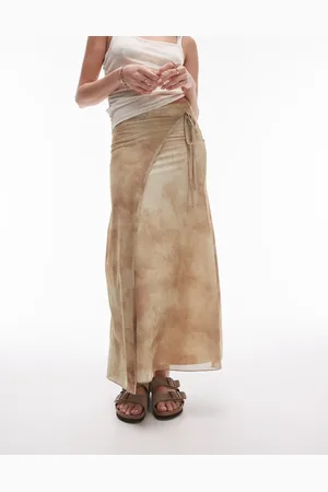 Topshop Tie wrap mesh midaxi skirt in soft marble print