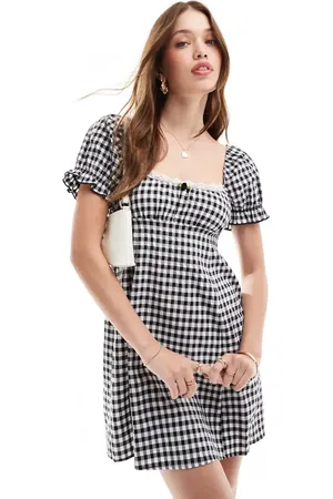 Miss Selfridge Lace trim mini dress in gingham