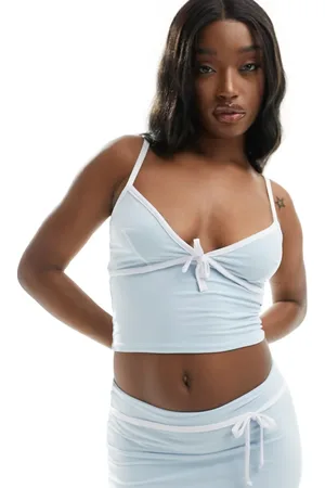 Kaiia Bow detail contrast cami top co-ord in baby