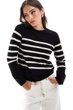 VERO MODA Crew neck jumper in with cream stripes