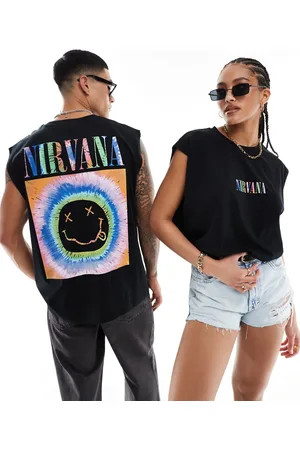 ASOS Unisex oversized license vest in with Nirvana tie dye graphic prints